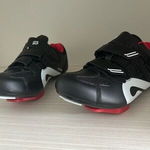 Peloton Black and Red Cycling Shoes with Velcro Fasteners